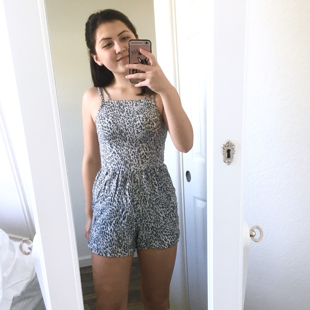 Hollister Grey Leopard Print Romper